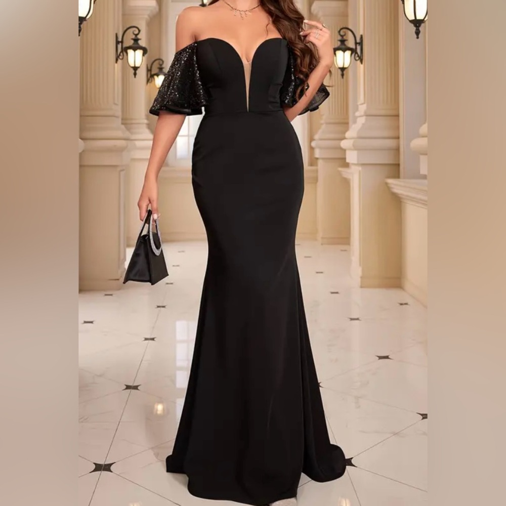 Elegant Black Off-Shoulder Evening Gown